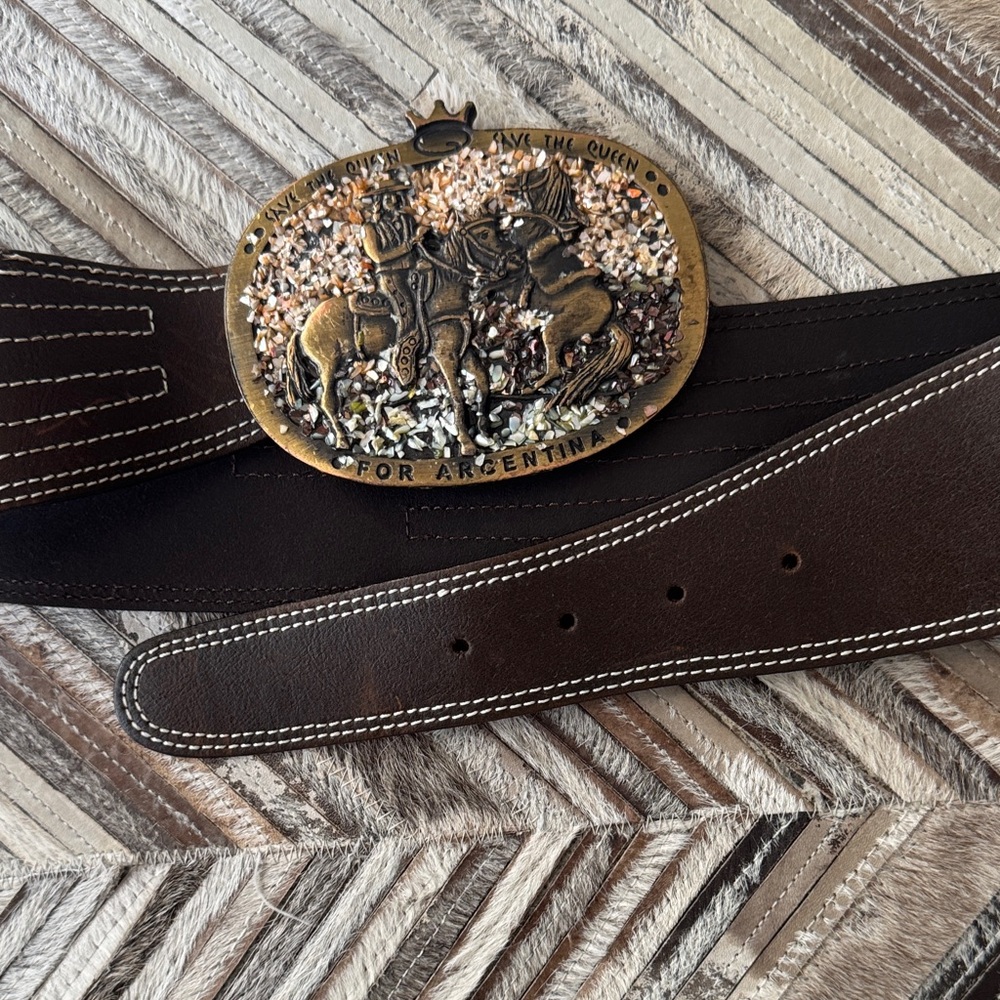 Vintage Save The Queen Brown leather Belt with Ornate Gold Buckle - Picture 7 of 7